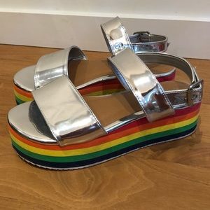 Silver Rainbow Platform Sandals Size 8